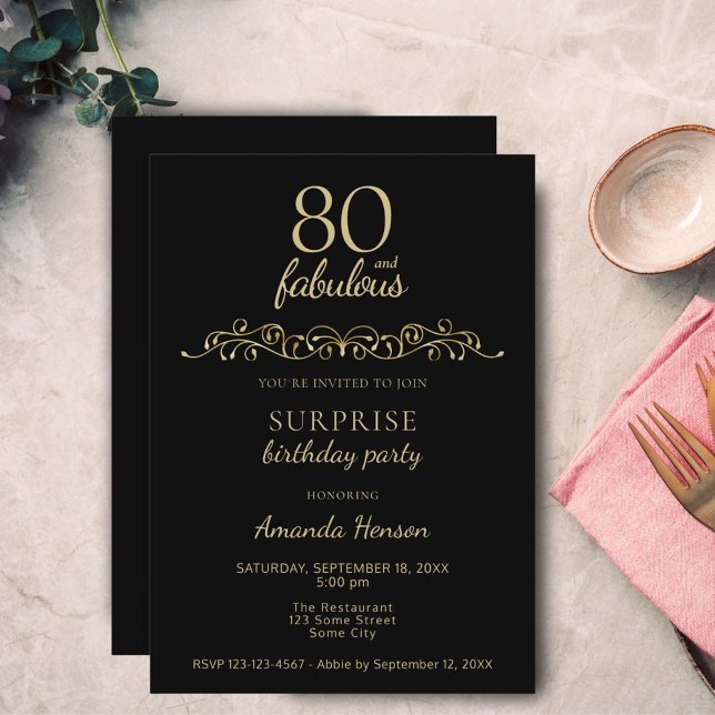 Elegant 80 and Fabulous Ornament 80th Birthday Invitation (Creator Uploaded)