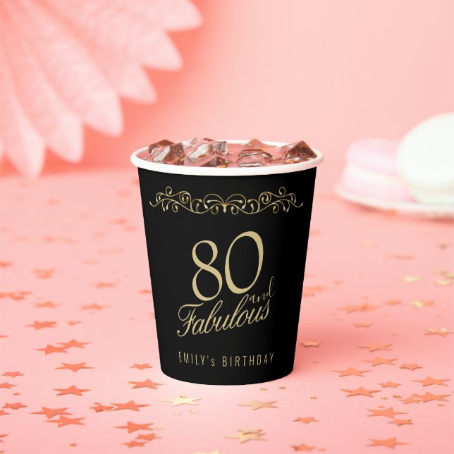 Elegant 80 and Fabulous Ornament 80th Birthday Paper Cups (Insitu)