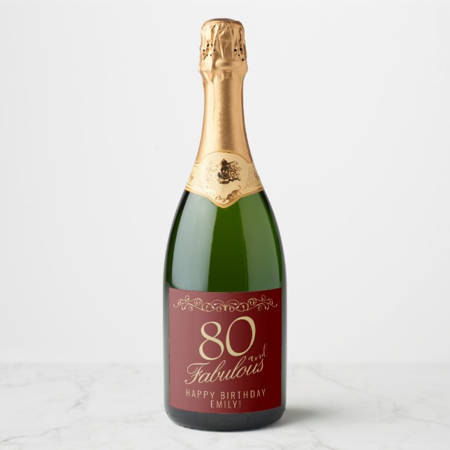 Elegant 80 and Fabulous Ornament 80th Birthday Sparkling Wine Label (Front)