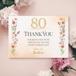 Elegant 80th Birthday – 80 Years Wildflowers Thank You Card