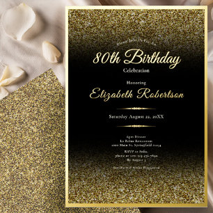 Elegant 80th Birthday Black and Gold Glitter
