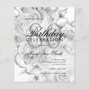 Elegant 80th Birthday Floral Silver White Invite Flyer