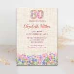 Elegant 80th Birthday for Her - Pink Flowers  Invitation<br><div class="desc">✨ UPDATED VERSION AVAILABLE - This design has been refreshed with corrected sample event details. 👉 To find it, simply enter this code in the Zazzle search bar: 256129795967185223 Elegant floral 80th birthday design with a watercolor wildflower number, soft linen-look background, and pink purple garden flowers. A beautiful, feminine choice...</div>