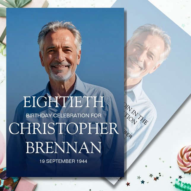 Elegant 80th Birthday for Men Photo Celebration Invitation (Creator Uploaded)