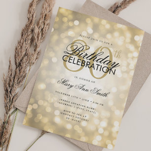 Elegant 80th Birthday Glam Gold Shimmer Lights Invitation