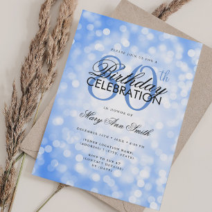 Elegant 80th Birthday Glam Navy Blue Shimmer Light Invitation