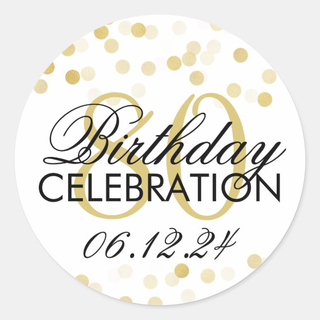 Elegant 80th Birthday Gold Foil Glitter Lights Classic Round Sticker (Front)
