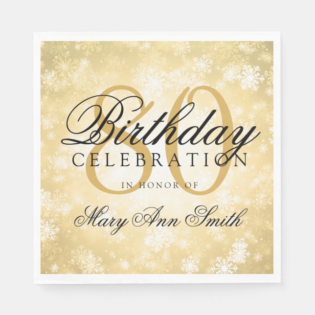 Elegant 80th Birthday Gold Winter Wonderland Napkin (Front)