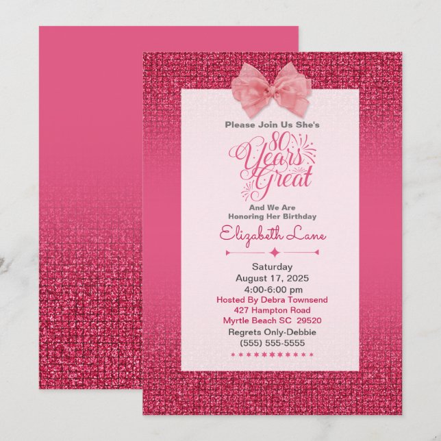 Elegant 80th Birthday Invitation (Front/Back)