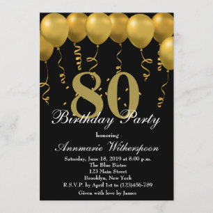 Elegant 80th Birthday Invitation Gold Balloons