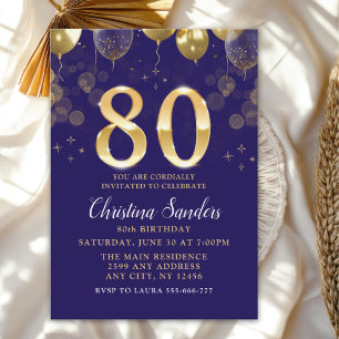 Elegant 80th Birthday Invitation with Gold Ballons
