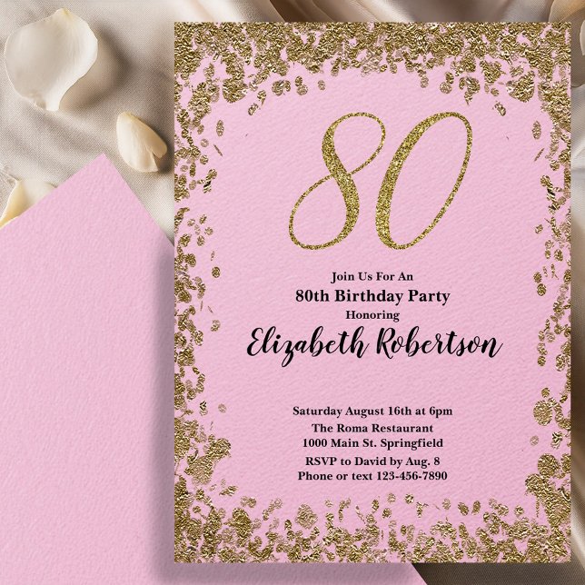Elegant 80th Birthday Invitation With Gold Sequins (Creator Uploaded)