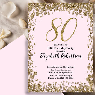 Elegant 80th Birthday Invitation With Gold Sequins