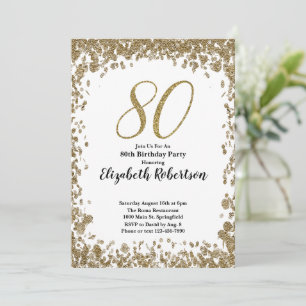 Elegant 80th Birthday Invitation With Gold Sequins