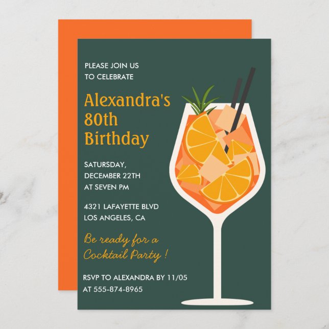 Elegant 80th birthday invitations Cocktail Modern (Front/Back)