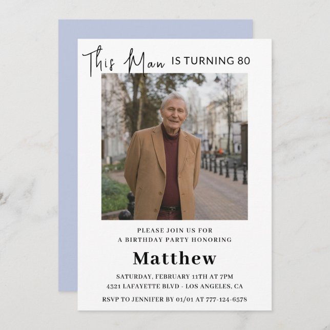 Elegant 80th birthday invitations Men Photo (Front/Back)