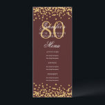 Elegant 80th Birthday Menu Gold Burgundy Confetti Invitation<br><div class="desc">Elegant "Birthday Party Menu" design with faux glitter confetti and custom text.</div>