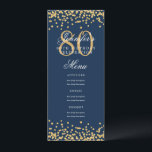 Elegant 80th Birthday Menu Gold Navy Blue Confetti Invitation<br><div class="desc">Elegant "Birthday Party Menu" design with faux glitter confetti and custom text.</div>