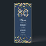 Elegant 80th Birthday Menu Gold Navy Blue Confetti Invitation<br><div class="desc">Elegant "Birthday Party Menu" design with faux glitter confetti and custom text.</div>