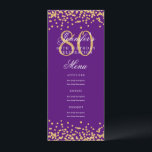 Elegant 80th Birthday Menu Gold Purple Confetti Invitation<br><div class="desc">Elegant "Birthday Party Menu" design with faux glitter confetti and custom text.</div>