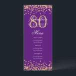 Elegant 80th Birthday Menu Gold Purple Confetti Invitation<br><div class="desc">Elegant "Birthday Party Menu" design with faux glitter confetti and custom text.</div>