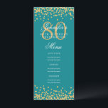 Elegant 80th Birthday Menu Gold Turquoise Confetti Invitation<br><div class="desc">Elegant "Birthday Party Menu" design with faux glitter confetti and custom text.</div>