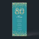 Elegant 80th Birthday Menu Gold Turquoise Confetti Invitation<br><div class="desc">Elegant "Birthday Party Menu" design with faux glitter confetti and custom text.</div>