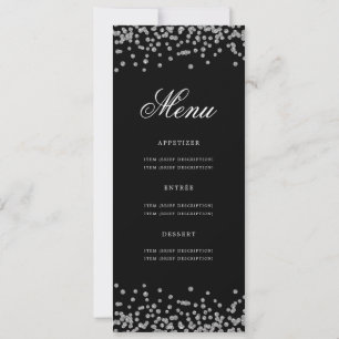 Elegant 80th Birthday Menu Silver Confetti Black  Invitation