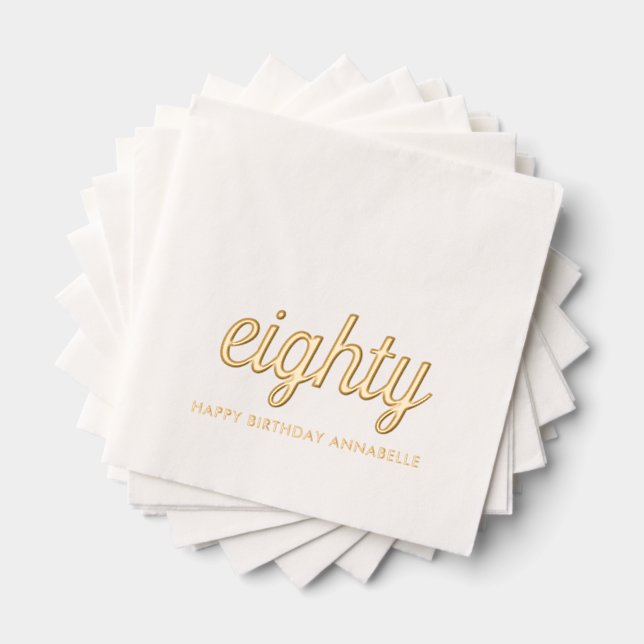 Elegant 80th Birthday Modern Gold Foil Napkins (Insitu (Stacked))