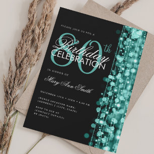 Elegant 80th Birthday Party Glam Sparkle Turquoise Invitation