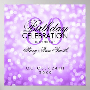Elegant 80th Birthday Party Glitter Lights Purple Poster