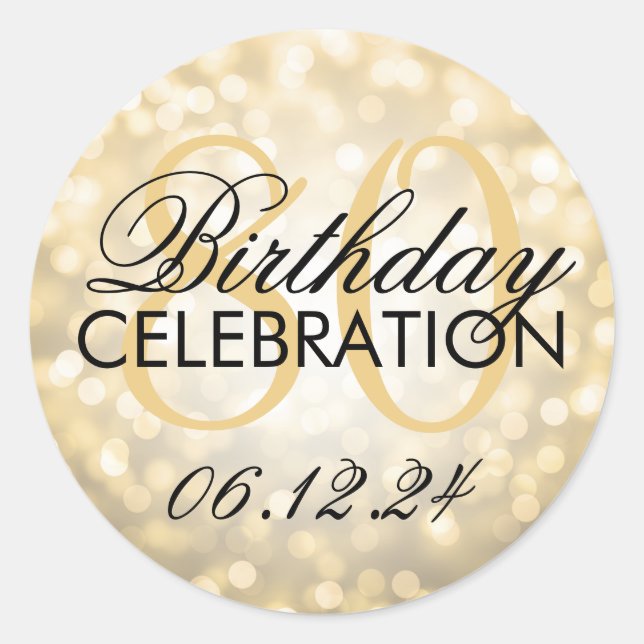 Elegant 80th Birthday Party Gold Glitter Lights Classic Round Sticker (Front)