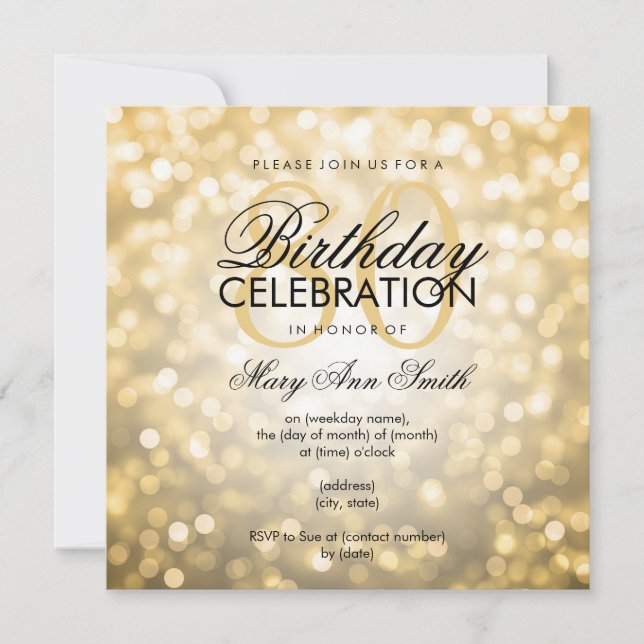 Elegant 80th Birthday Party Gold Glitter Lights Invitation (Front)