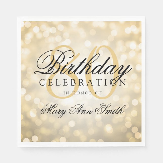 Elegant 80th Birthday Party Gold Glitter Lights Napkin (Front)