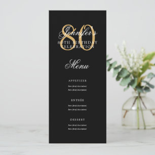 Elegant 80th Birthday Party Menu Gold Black Invitation