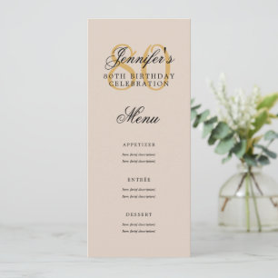 Elegant 80th Birthday Party Menu Gold Champagne Invitation