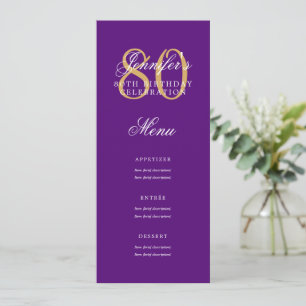 Elegant 80th Birthday Party Menu Gold Purple Invitation