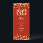 Elegant 80th Birthday Party Menu Gold Red Confetti Invitation<br><div class="desc">Elegant "Birthday Party Menu" design with faux glitter confetti and custom text.</div>