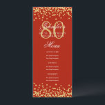 Elegant 80th Birthday Party Menu Gold Red Confetti Invitation<br><div class="desc">Elegant "Birthday Party Menu" design with faux glitter confetti and custom text.</div>