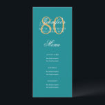 Elegant 80th Birthday Party Menu Gold Turquoise  Invitation<br><div class="desc">Elegant "Birthday Party Menu" design with a formal typography script in Gold & Turquoise w/ custom text.</div>