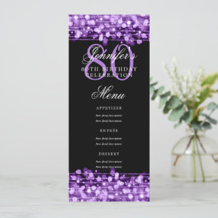 Elegant 80th Birthday Party Menu Purple Lights Invitation