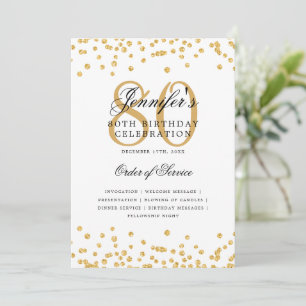Elegant 80th Birthday Party Program Menu Gold Invitation