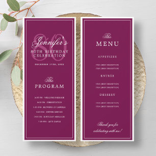 Elegant 80th Birthday Party Program + Menu Magenta Invitation