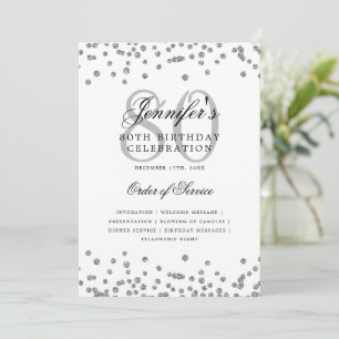 Elegant 80th Birthday Party Program Menu Silver Invitation