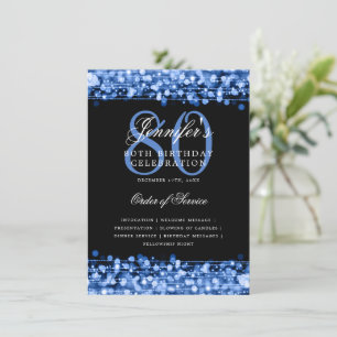 Elegant 80th Birthday Party Program Navy Blue Menu Invitation