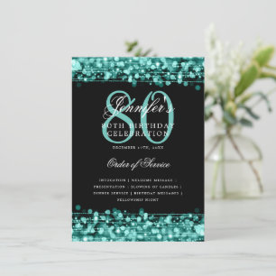 Elegant 80th Birthday Party Program Turquoise Menu Invitation
