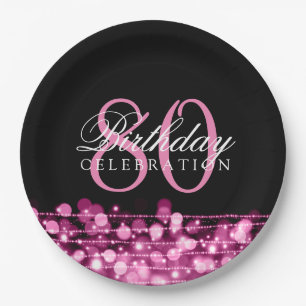 Elegant 80th Birthday Party Sparkles Pink Paper Plate