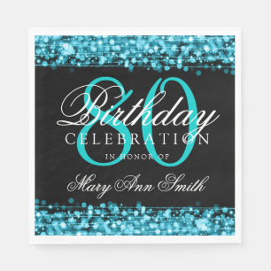 Elegant 80th Birthday Party Sparkles Turquoise Napkin