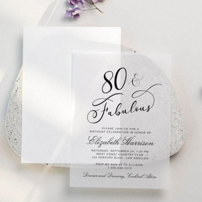 Elegant 80th Birthday Party Vellum Invitations (Creator Uploaded)