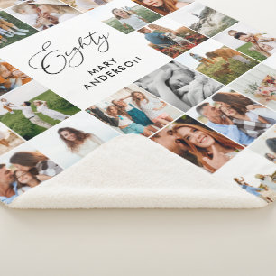 Elegant 80th Birthday Photo Collage script Sherpa Blanket